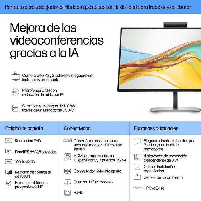EAN 5715063749463 - HP Series 5 Pro 23.8 inch FHD USB-C Conferencing Monitor - 524pm pantalla para PC 60,5 cm (23.8") 1920 x  imagen 3