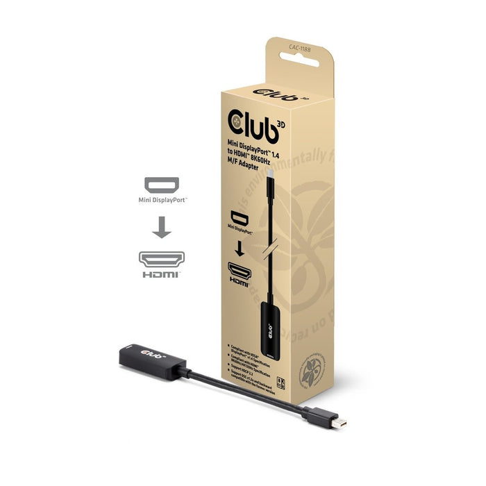 EAN 8719214473341 - CLUB3D CAC-1188 adaptador de cable de vídeo 0,09 m Mini DisplayPort HDMI Negro imagen 2