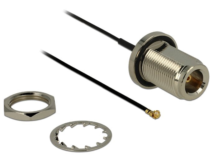 EAN 4043619894307 - DeLOCK 0.13m N/MHF U.FL cable coaxial RF 1.37 0,13 m MHF/U.FL Negro, Plata imagen 1