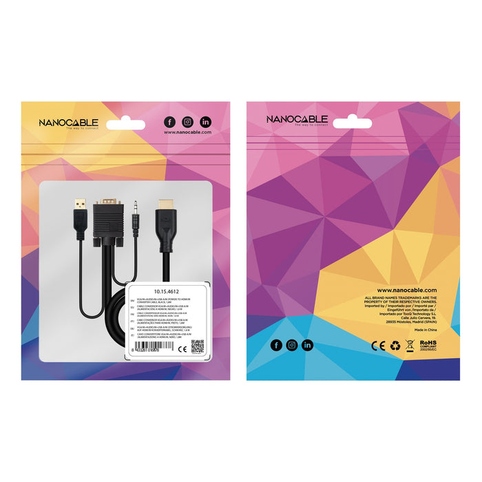 EAN 8433281016378 - Nanocable 10.15.4612 adaptador de cable de vídeo 1,8 m VGA (D-Sub) + 3.5mm + USB Type-A imagen 6