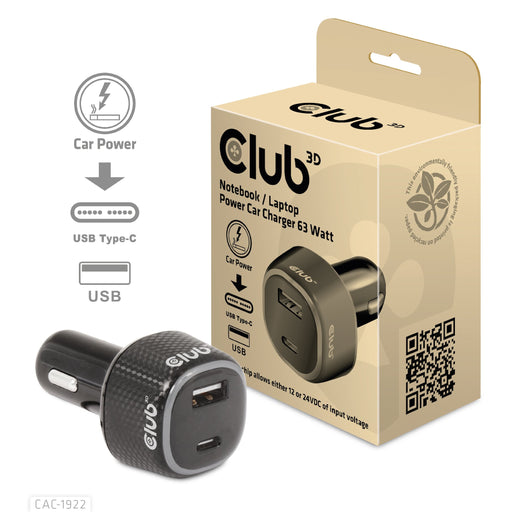 EAN 8719214472795 - CLUB3D CAC-1922 cargador de dispositivo móvil Portátil Negro Encendedor de cigarrillos Auto imagen 1