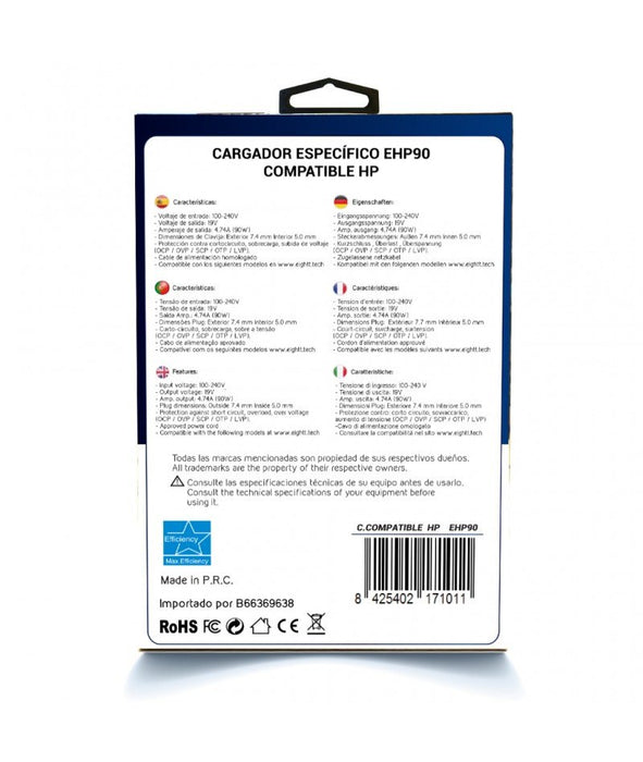 EAN 8425402171011 - Eightt EHP90 adaptador e inversor de corriente Interior 90 W Negro imagen 4