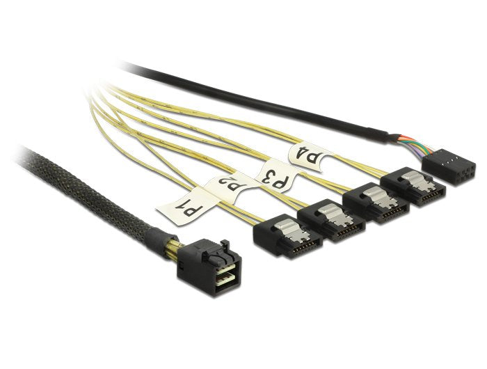 EAN 4043619833207 - DeLOCK 0.5m, Mini SAS HD SFF-8643/4xSATA 7p 0,5 m Negro, Plata, Amarillo imagen 1