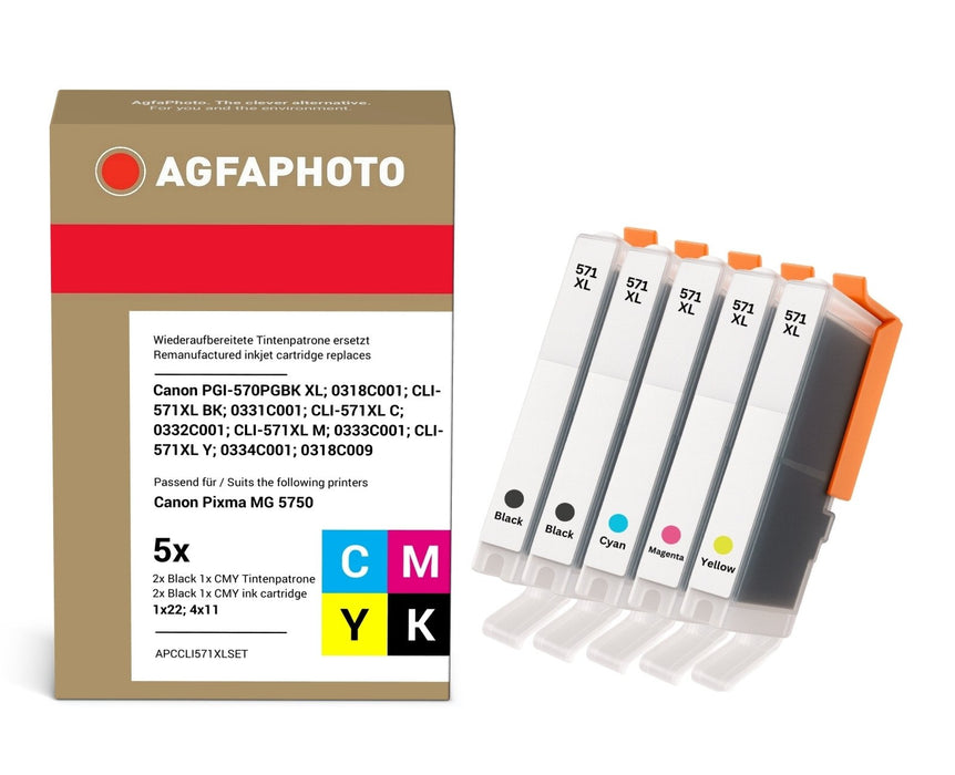 EAN 4250164856449 - AgfaPhoto APCCLI571XLSET cartucho de tinta 5 pieza(s) Compatible Alto rendimiento (XL) Negro, Cian, Magen imagen 1