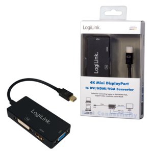 EAN 4052792046175 - LogiLink CV0110 adaptador de cable de vídeo 0,15 m Mini DisplayPort VGA + HDMI + DVI Negro imagen 4