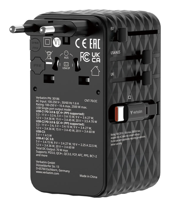 EAN 23942301868 - Verbatim Charge 'n' Travel 70W Universal Negro Corriente alterna Carga rápida Interior imagen 1
