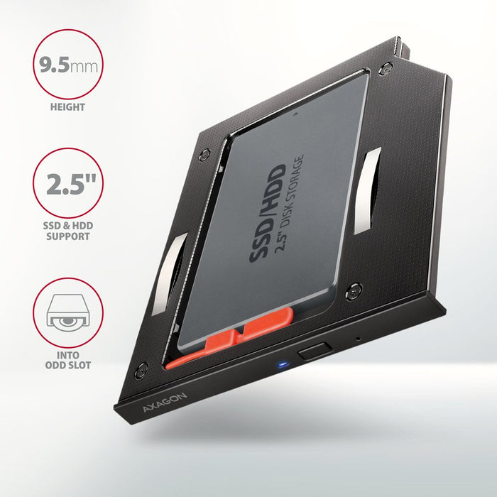 EAN 8595247906533 - Axagon RSS-CD09 2.5 SSD/HDD caddy into DVD slot 9.5 mm LED ALU tarjeta y adaptador de interfaz Interno SA imagen 2