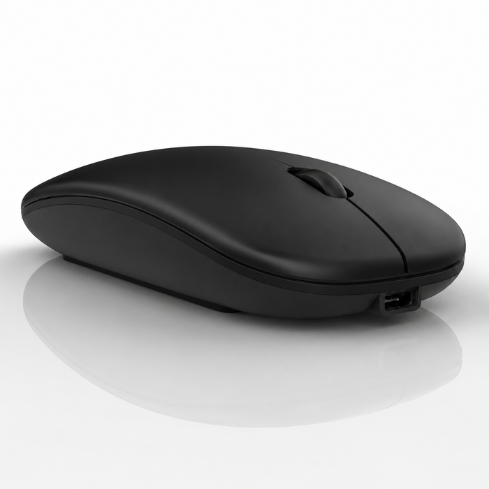 Raton Inalámbrico Recargable 2 En 1 Bluetooth + Usb 2.4g 1600 Dpi Ergonómico Negro