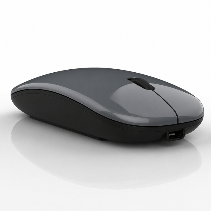 Raton Inalámbrico Recargable 2 En 1 Bluetooth + Usb 2.4g 1600 Dpi Ergonómico Gris