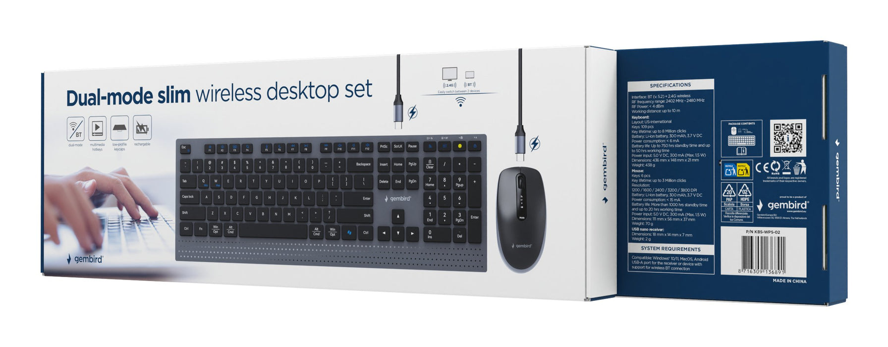 EAN 8716309136891 - Gembird KBS-WPS-02 teclado Ratón incluido Hogar / Oficina RF Wireless + Bluetooth QWERTY Internacional de imagen 8