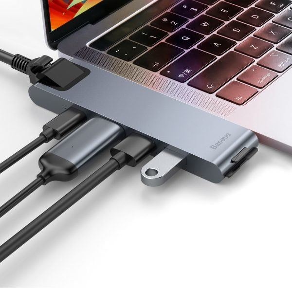 EAN 6953156287358 - Baseus CAHUB-L0G base para portátil y replicador de puertos Thunderbolt 3 Negro, Plata imagen 2