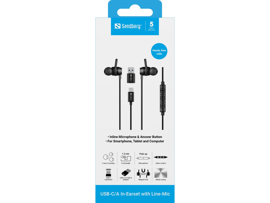 EAN 5705730126505 - Sandberg 126-50 auricular y casco Auriculares Alámbrico Dentro de oído Llamadas/Música USB Tipo C Negro imagen 5