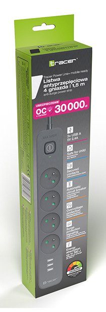 EAN 5907512868966 - Tracer TRALIS47027 base múltiple 1,5 m 4 salidas AC Interior Gris imagen 6