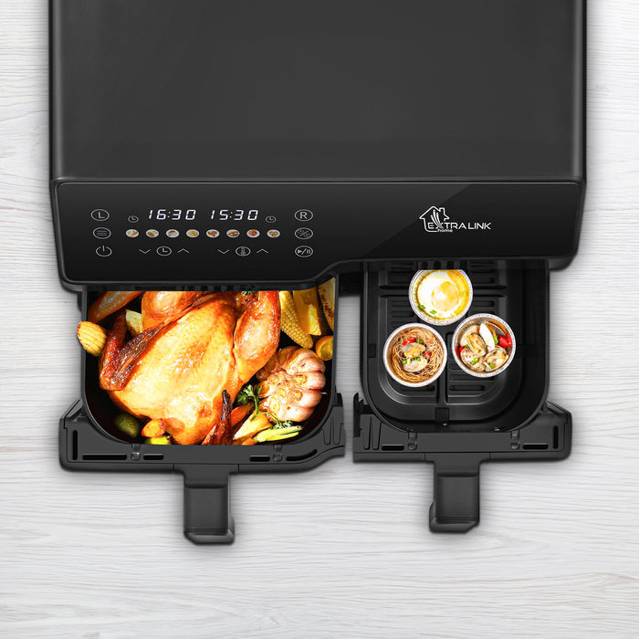 EAN 5906168638671 - Extralink HOME AIR FRYER 10L (6L+4L) EU SJ-1000 2500W freidora Doble Freidora de aire caliente Negro imagen 7