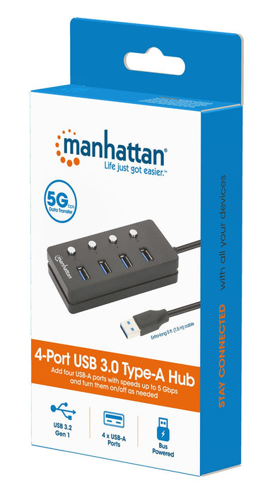 EAN 0766623180887 - Manhattan 180887 hub de interfaz USB 3.2 Gen 1 (3.1 Gen 1) Type-A 5000 Mbit/s Negro imagen 6