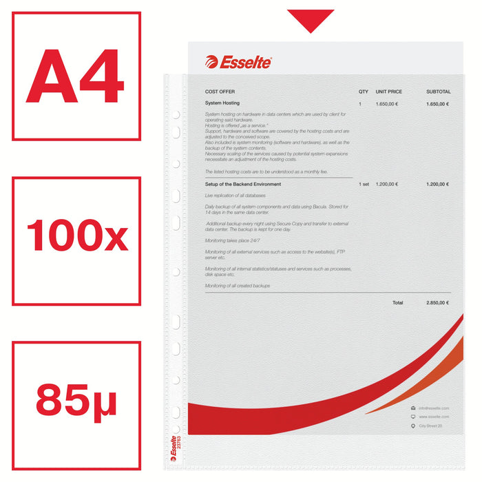 EAN 4001536237638 - Esselte 23763 protector de hojas 210 x 297 mm (A4) Polipropileno (PP) 100 pieza(s) imagen 2