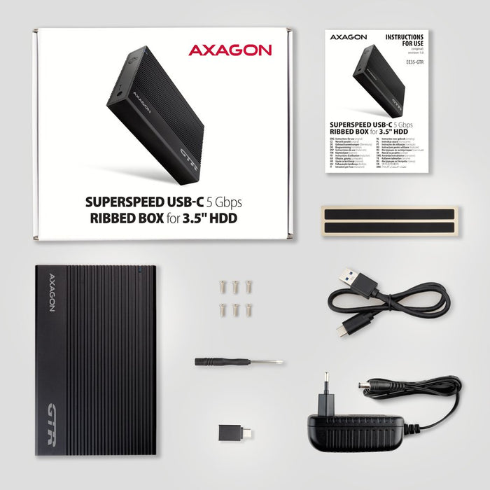 EAN 8595247906809 - Axagon EE35-GTR USB-C 5Gbps - SATA 6G, 3.5 RIBBED box BLACK - USB Typ C Caja de disco duro (HDD) Negro 3. imagen 7