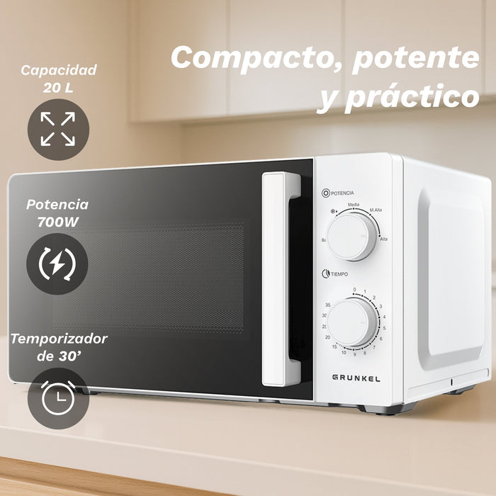 EAN 8426156019123 - Grunkel MW-20EASY microondas Blanco, Negro Solo microondas Encimera 20 L 700 W imagen 6