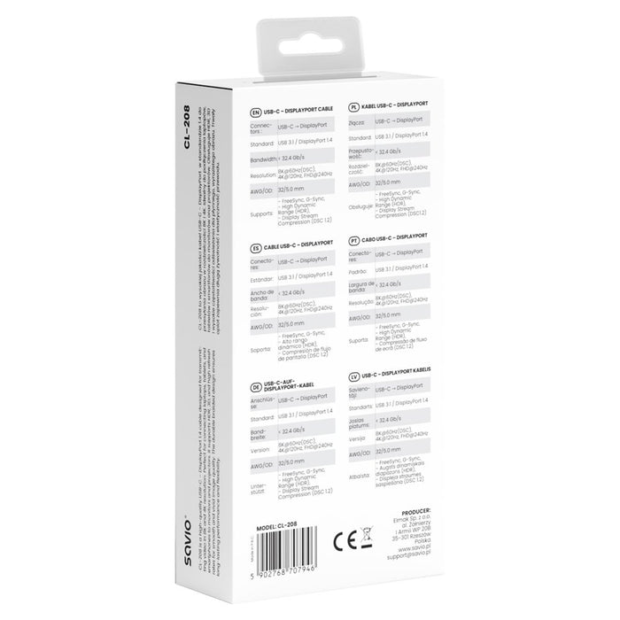 EAN 5902768707946 - Savio CL-208 cable USB USB 3.2 Gen 1 (3.1 Gen 1) 2 m USB C Negro, Gris imagen 5