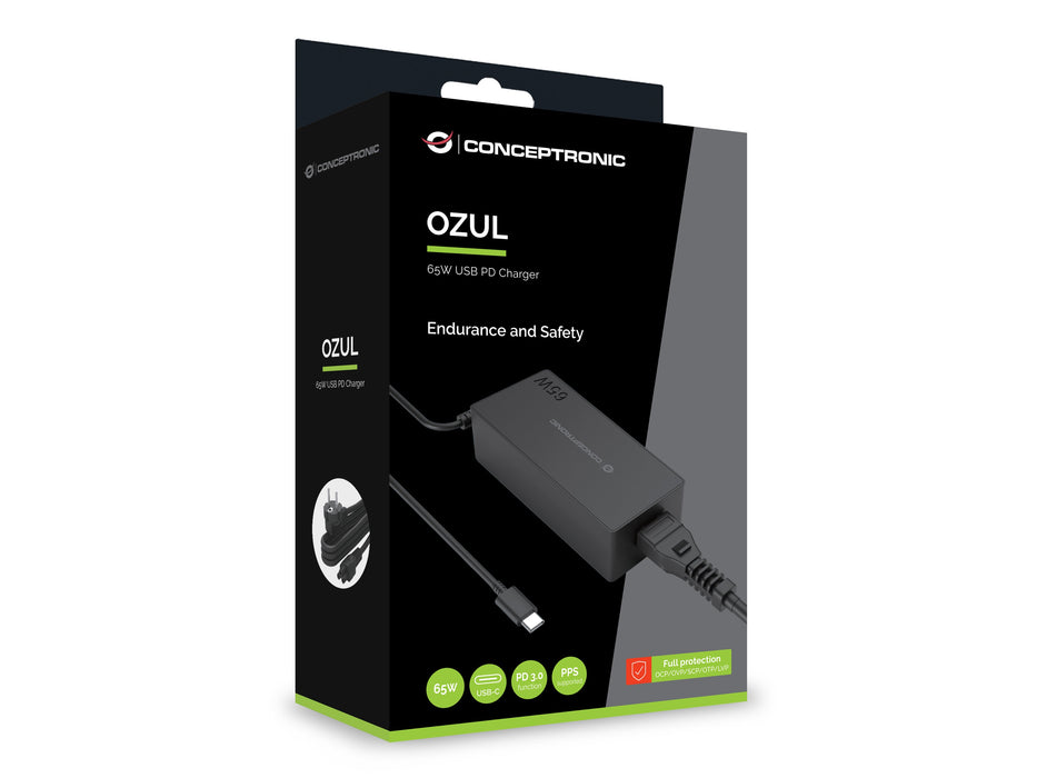 EAN 4015867245088 - Conceptronic OZUL09BE adaptador e inversor de corriente Interior 65 W Negro imagen 3