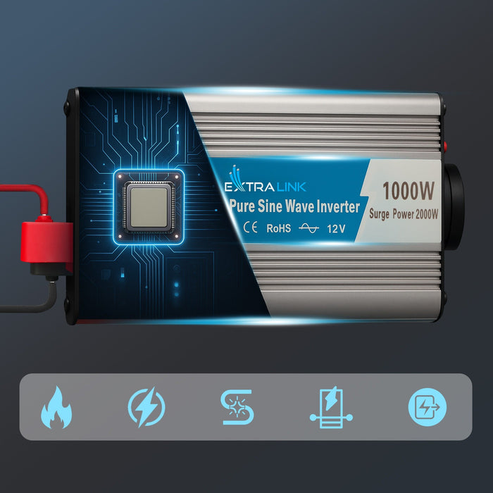 EAN 5903148918143 - Extralink VOLTAGE CONVERTER 12V - 230V, 1000W, PURE SINUS OPIP-1000W adaptador e inversor de corriente Au imagen 10