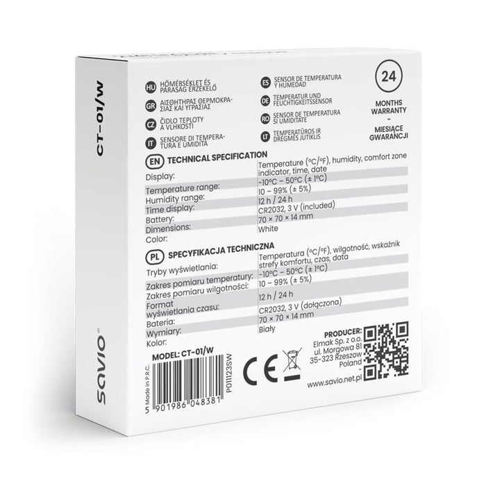 EAN 5901986048381 - Savio CT-01/W sensor de temperatura y humedad Interior Independiente imagen 5