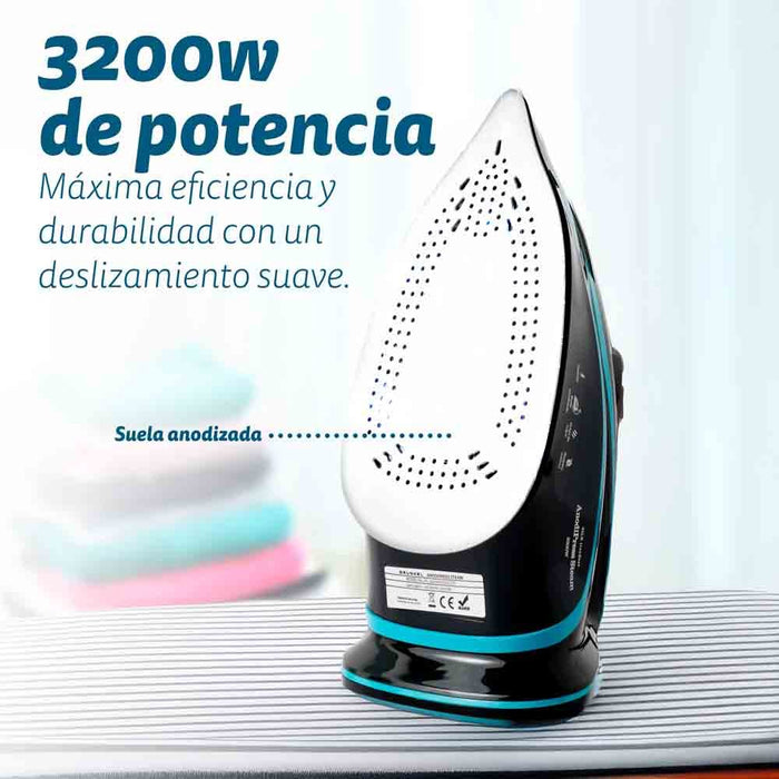 EAN 8426156018454 - Grunkel PL-3200ANODICED plancha Plancha a vapor 3200 W Negro, Azul imagen 2