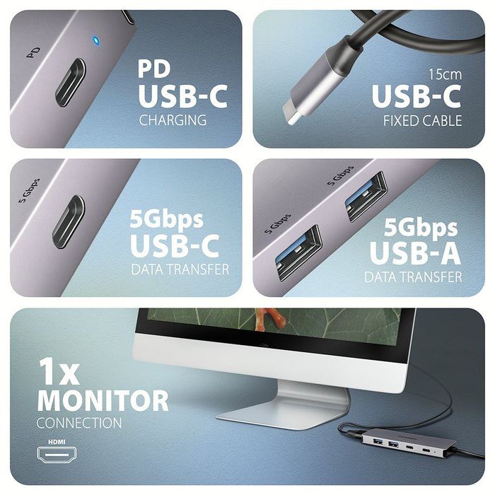 EAN 8595247908049 - Axagon HMC-5H60 base para portátil y replicador de puertos Alámbrico USB 3.2 Gen 1 (3.1 Gen 1) Type-C Gri imagen 3