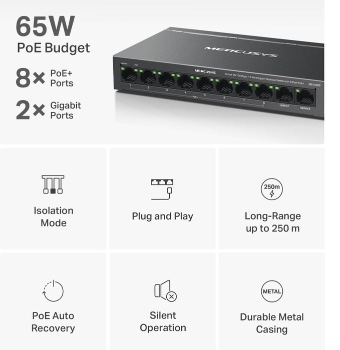 EAN 6957939003692 - Mercusys MS110CP switch Fast Ethernet (10/100) Energía sobre Ethernet (PoE) Negro imagen 5