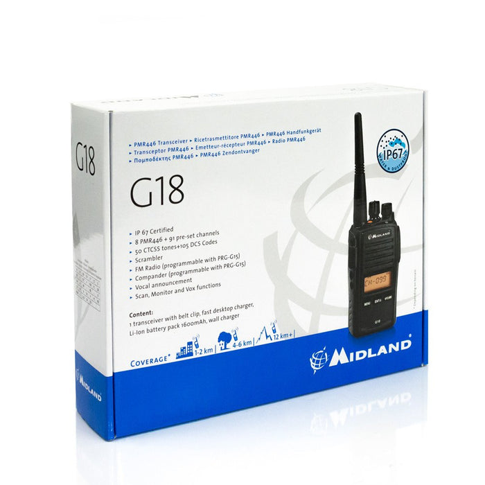 EAN 8011869206658 - Midland G18 - PMR446 two-way radios 8 canales 446.00625 - 446.09375 MHz Negro imagen 6