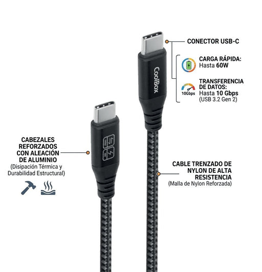 EAN 8436556141577 - CoolBox COO-CAB-UC-60W cable USB USB 3.2 Gen 2 (3.1 Gen 2) 1,2 m USB C Negro, Plata imagen 2