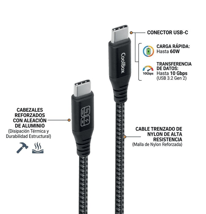 EAN 8436556141577 - CoolBox COO-CAB-UC-60W cable USB USB 3.2 Gen 2 (3.1 Gen 2) 1,2 m USB C Negro, Plata imagen 2