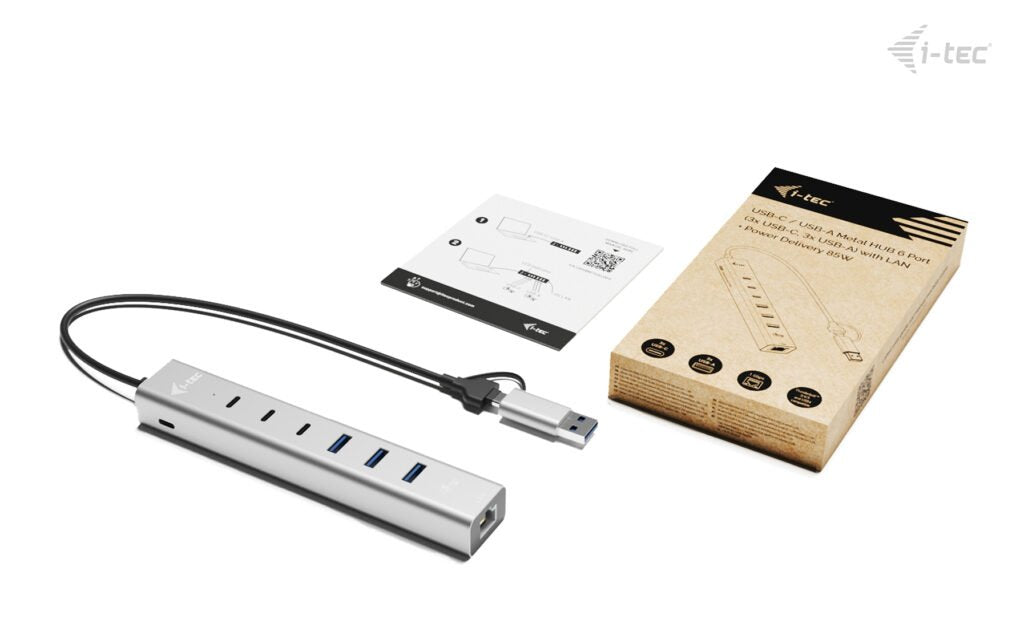 EAN 8595611707988 - i-tec CAHUBMETAL6LANPD hub de interfaz USB 3.2 Gen 1 (3.1 Gen 1) Type-A + Type-C 5000 Mbit/s Plata imagen 4