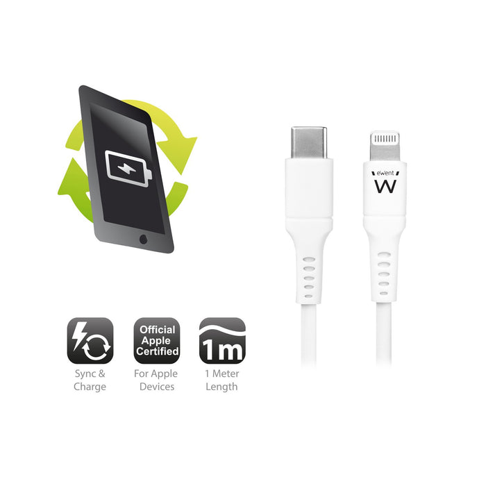 EAN 8054392616365 - Ewent EW9915 cable de conector Lightning 1 m Blanco imagen 2