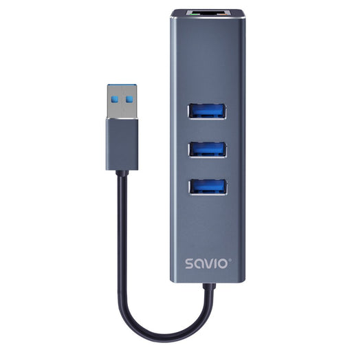 EAN 5901986047773 - Savio AK-57 USB-A - 3 x USB-A HUB with RJ-45 Gigabit Ethernet adapter 5000 Mbit/s grey USB 3.2 Gen 1 (3.1 imagen 1