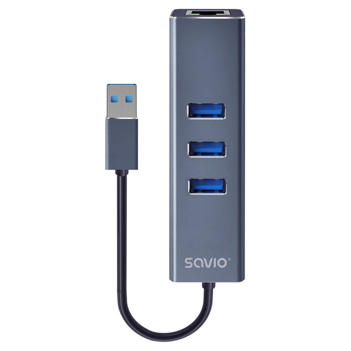 EAN 5901986047773 - Savio AK-57 USB-A - 3 x USB-A HUB with RJ-45 Gigabit Ethernet adapter 5000 Mbit/s grey USB 3.2 Gen 1 (3.1 imagen 1