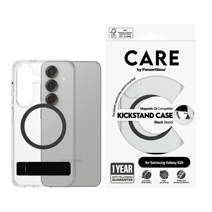 EAN 5715685016493 - PanzerGlass CARE™ by ® Case Transparent w. Black Kickstand & Qi Compatible Samsung Galaxy S25 funda para  imagen 2