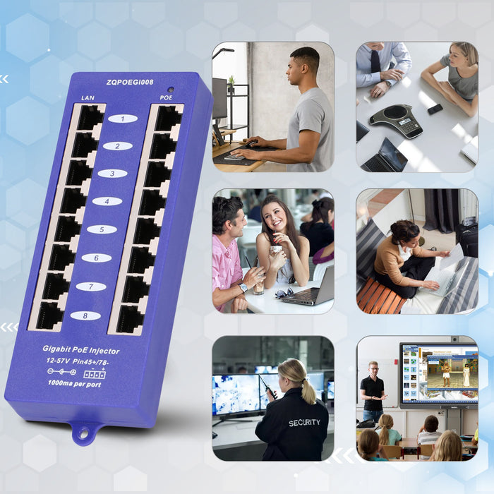 EAN 5902560366365 - Extralink POE INJECTOR 8 PORT GIGABIT MODE B - 1 Gbps - 8-Port Ethernet rápido, Gigabit Ethernet 48 V imagen 8