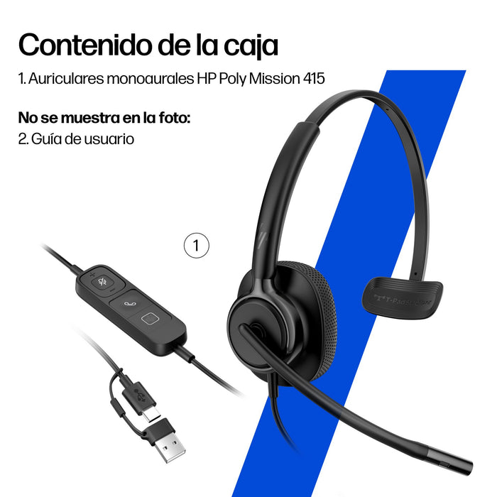 EAN 0199251820311 - HP Poly Mission 415 Monaural USB Wired Headset (Bulk) Negro imagen 6
