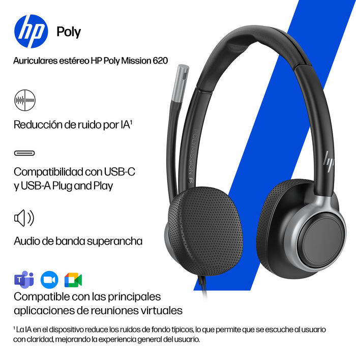 EAN 0199764365583 - HP Poly Mission 615 Monaural USB Wired Headset (Bulk) Alámbrico Diadema Oficina/Centro de llamadas USB Ty imagen 12