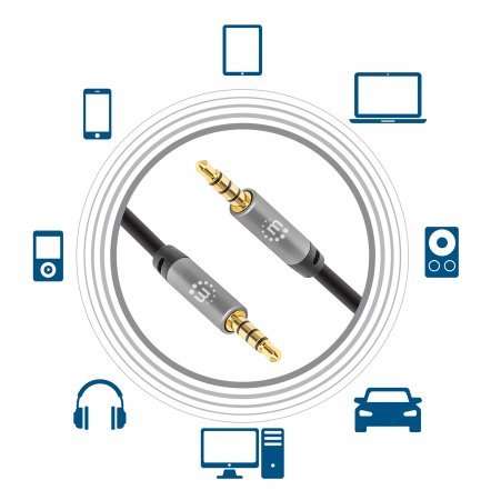 EAN 766623356015 - Manhattan 356015 cable de audio 5 m 3,5mm Negro, Plata imagen 6