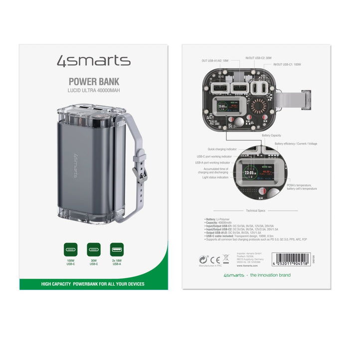 EAN 4252011904518 - 4smarts 540100 batería externa Polímero de litio 40000 mAh Gris imagen 6