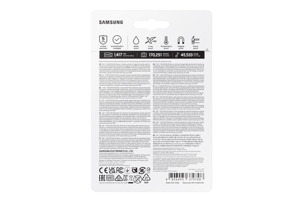 EAN 8806095379708 - Samsung MUF-512BE unidad flash USB 512 GB USB tipo A 3.2 Gen 1 (3.1 Gen 1) Gris imagen 7