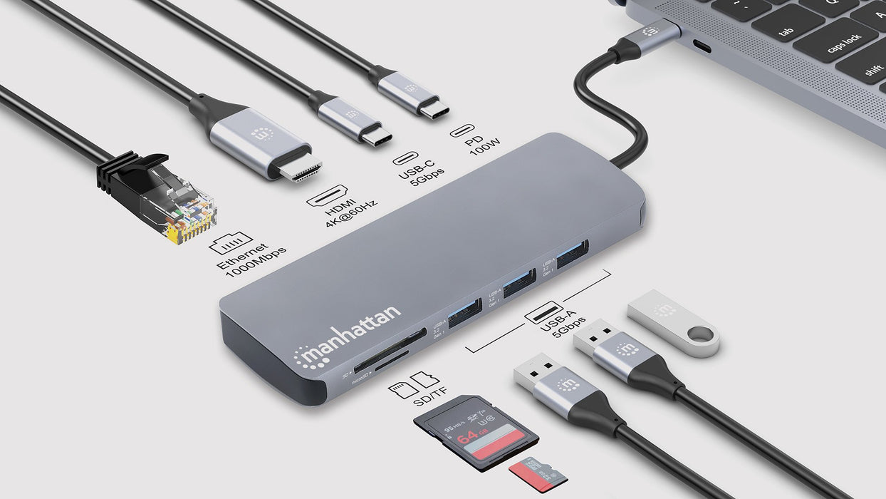 EAN 766623190459 - Manhattan 190459 base para portátil y replicador de puertos Alámbrico USB 3.2 Gen 1 (3.1 Gen 1) Type-C Gri imagen 7
