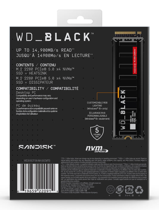 EAN 0619659220914 - SanDisk Black WD_BLACK SN8100 NVMe 1 TB M.2 PCI Express 5.0 TLC 3D NAND imagen 8
