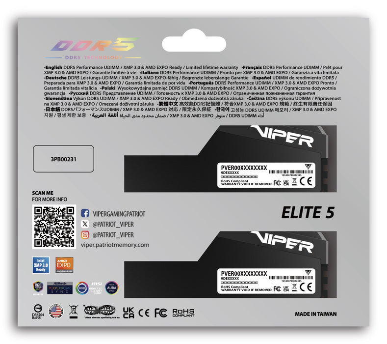 EAN 4711378430158 - Patriot Memory Viper Elite 5 Ultra VEUR532G6028K módulo de memoria 32 GB 2 x 16 GB DDR5 6000 MT/s 288-pin imagen 12