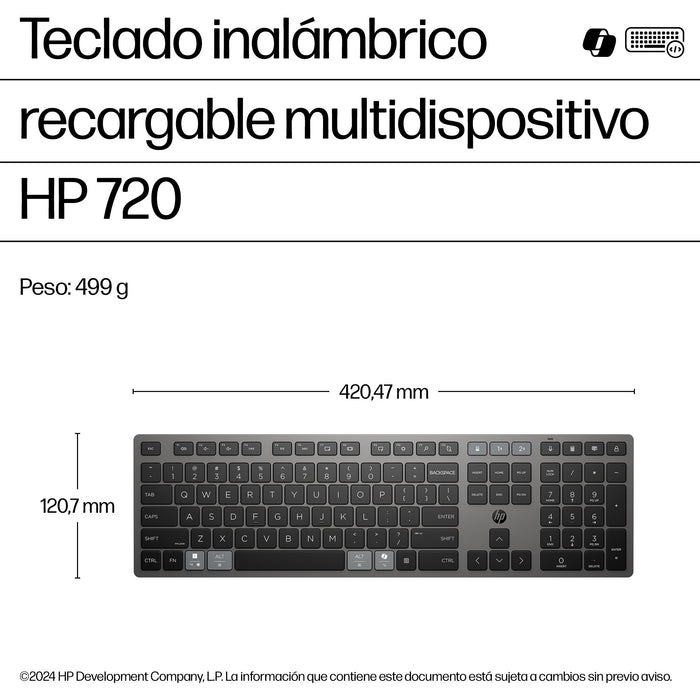EAN 0198122140749 - HP 720 Multi-Device Rechargeable Wireless Keyboard teclado Hogar / Oficina USB + Bluetooth Negro imagen 4