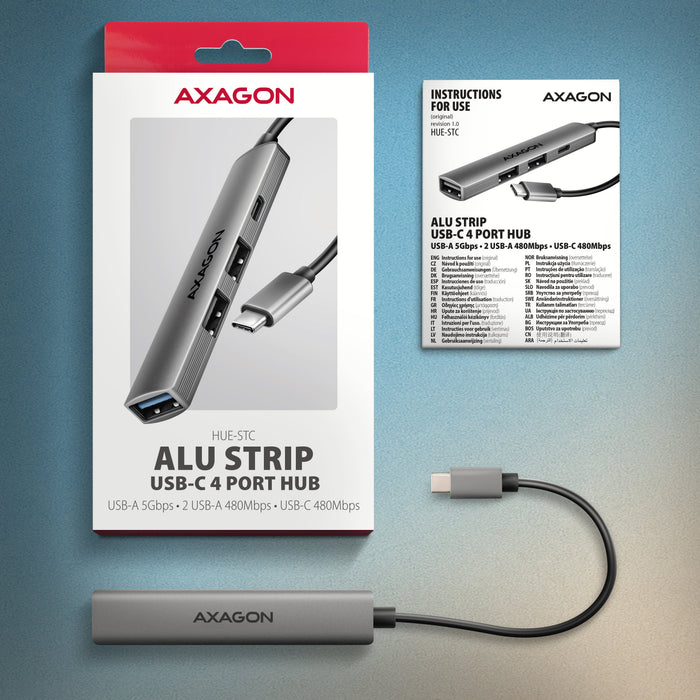 EAN 8595247909343 - Axagon HUB USB HUE-STC, 4x USB ALU STRIP hub, 1x USB-A 5Gbps, 2x USB-A & 1x USB-C 480Mbps, kabel USB-C 12 imagen 6