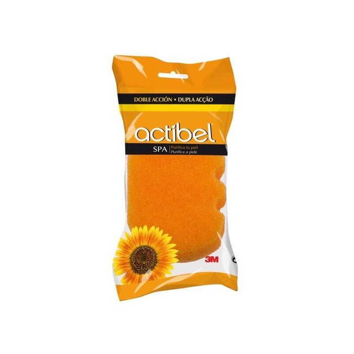 Actibel Spa Esponja Corporal De Doble Accion - 1 Lado Suave - 1 Lado Exfoliante - Ergonomica - Naranja