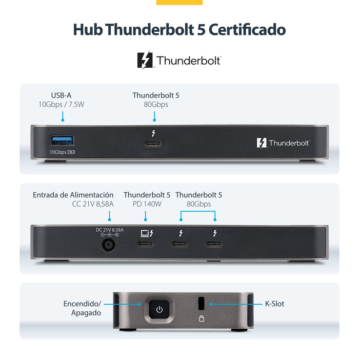 EAN 0065030925709 - StarTech.com 303UE-TB5-HUB hub de interfaz Thunderbolt 5 80 Mbit/s Gris imagen 6